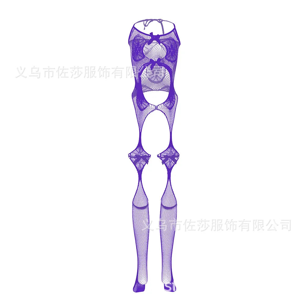 Designer Black Club Party Sexy Pattered With Bow Fishnnet Sexy Lingerie Crotchless Bodysuit One Piece Babydoll One Size