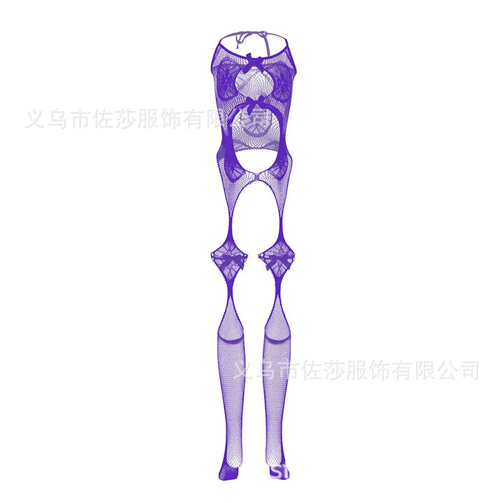 Designer Black Club Party Sexy Pattered With Bow Fishnnet Sexy Lingerie Crotchless Bodysuit One Piece Babydoll One Size