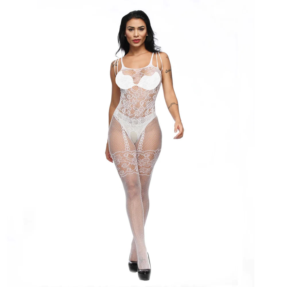 Factory Wholesale Skin Lace Mesh Sheer Lingerie Women Sexy Crotchless Body Stocking Fishnets Bodysuit for Women Clothing W085