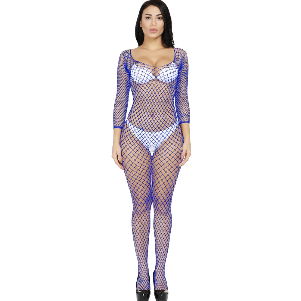 Wholesale Women's Fishnet Bodystocking One -piece Longsleeve Bodysuit Sexy Lingerie for Women