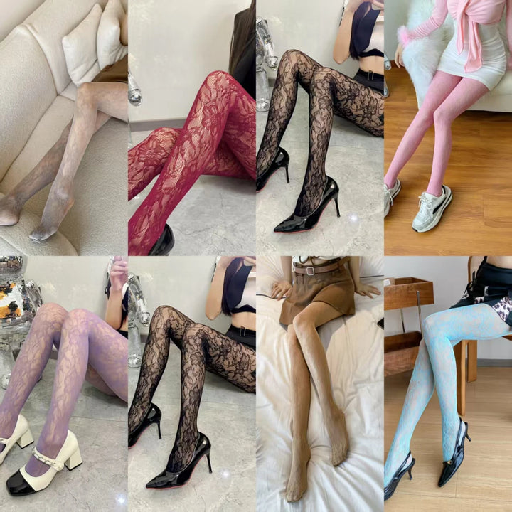 Sexy Fishnet Stockings with Floral Print for Women Transparent Hollow Out Pantyhose  Women's Leggings Nightclub Wear 3116