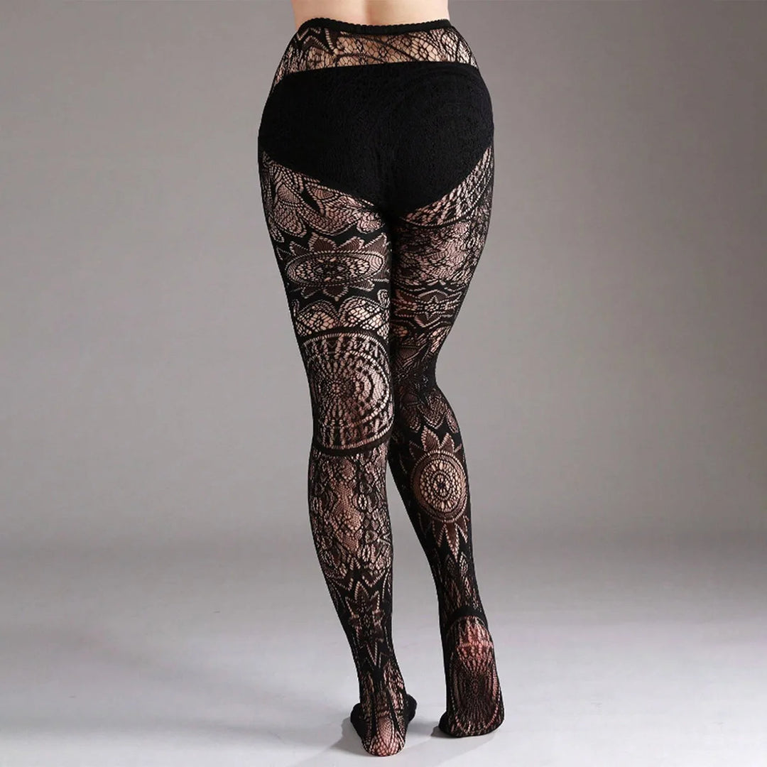 Women's Thin Jacquard Stockings Hollow Abstract Pattern Fishnet Pantyhose Tights Plus Size Transparent Knitted Hosiery
