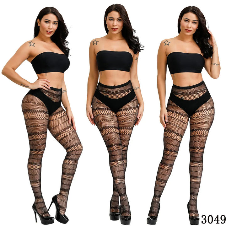 High Waist Fishnet Leggings Pantyhose Mock Suspender Pantyhose Striped Goth Fishnets Stocking Body  Suspender Tights