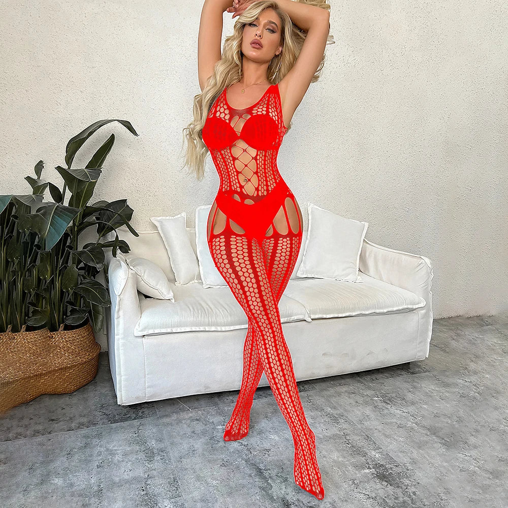 Women Sexy Japanese Girls Sexy Fishnet Big Holes Open Crotch Body Stocking