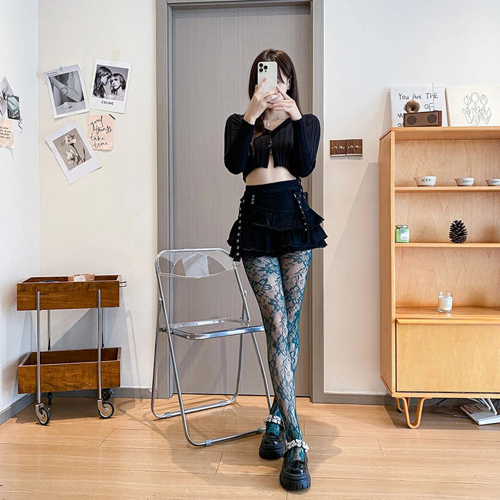 Punk Style Medias De Rejilla Women's Club Party Pantyhose/Tights Candy Color Floral Fishnet Stockings Collant Femme