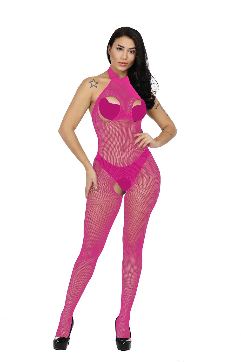 2024 Valentine's Day Sexy Crotchless Body Stocking for Mature Women's Fishnet Black Lace Sexy Lingerie Bodystocking