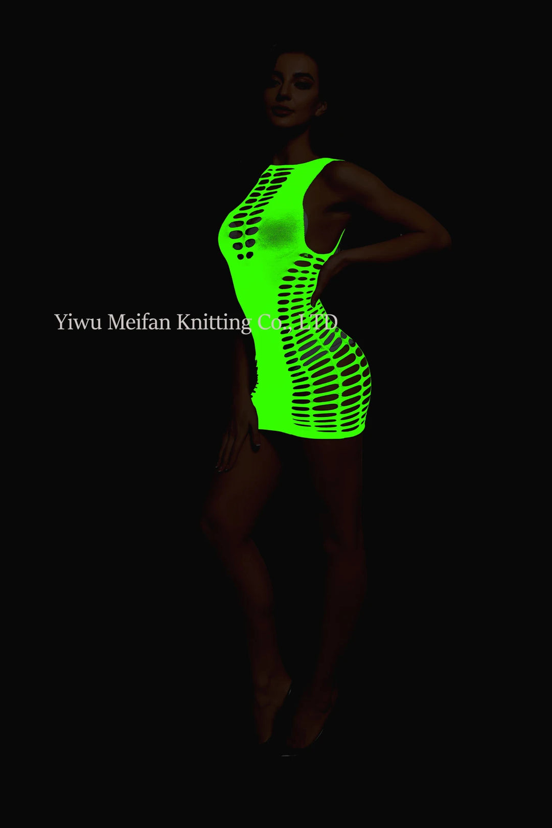 Sexy Nightwear Dress Glow in the Dark Fishnet Stockings Hollow Luminous Glowing High Waist White Fishnet Glowing Party