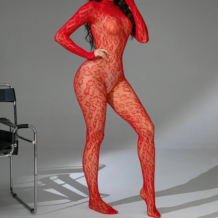 Women's Sexy Leopard Print Mesh Bodystocking Thin Transparent One Piece Fishnet Stocking New Bodysuit Nightwear Lingerie G135