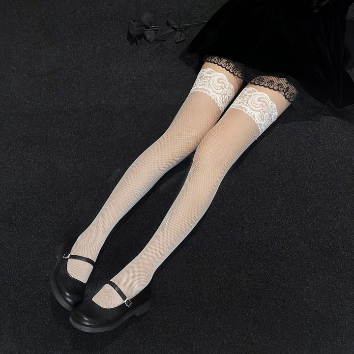 Nude Sexy Fishnet Floral Border Stockings Nylon Silk Stockings Full Body Women Sexy Silicone Anti Slips Stockings