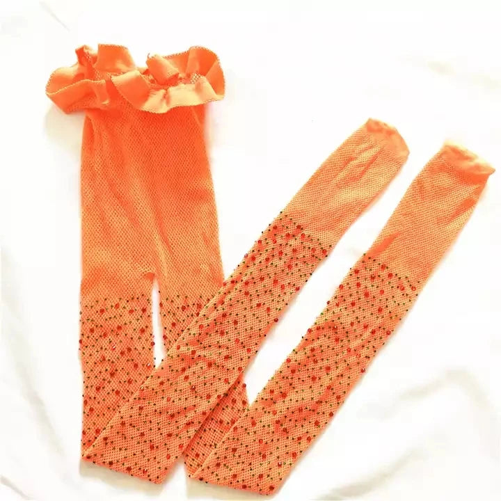 Kids Kawaii Pattern Mesh Shiny Rhinestone Fishnet Tights Girls Fishnet Stockings for Princess Dress High Waist Mesh Tights