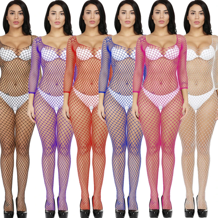 Wholesale Women's Fishnet Bodystocking One -piece Longsleeve Bodysuit Sexy Lingerie for Women
