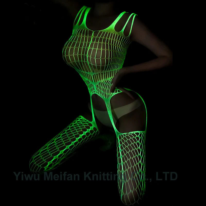Glow in the Dark Fishnet Stockings Lingerie Body Stocking Luminous Glowing Fishnet Underwear Bodystockings for Women