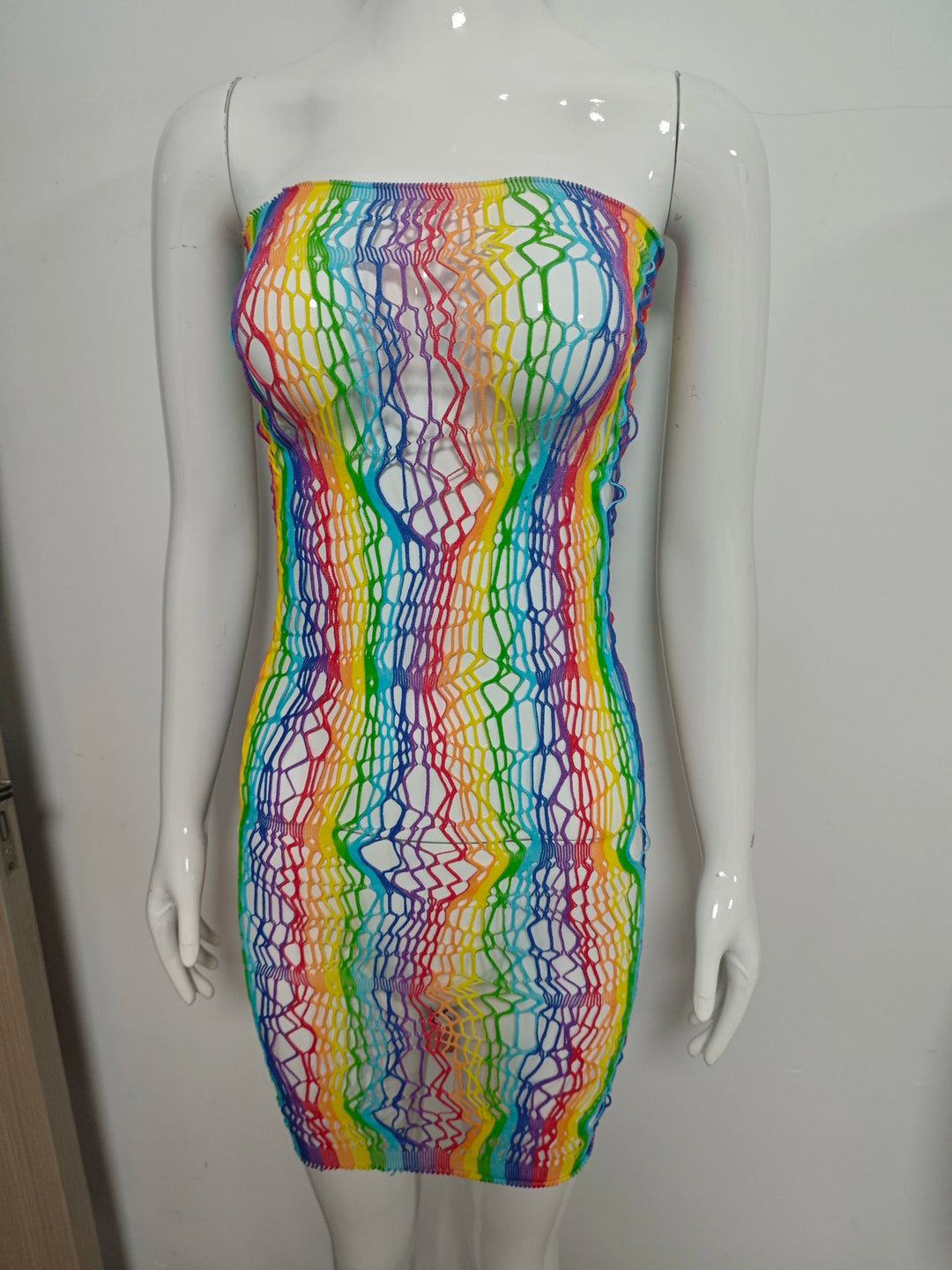 Plus Size  Women's Rainbow Fishnet Bikini Swimsuit Party Clubwear Swimwear Rainbow Long Sleeve Teddy Lingeries Bodysuits  W8231
