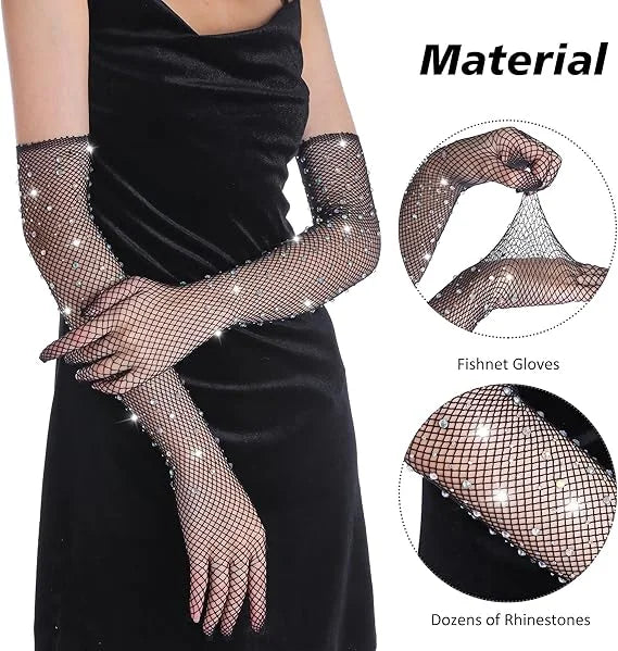 Rhinestone Lingerie Decor Long Gloves for Party Wear Hot Leopard Mature Girls Shiny Sparkle Diamond Costume Accessory