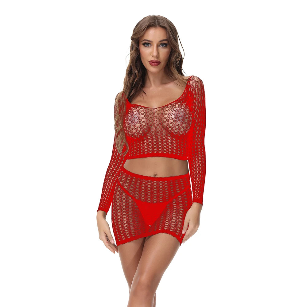 Two Piece Lingerie Underwear Women's Sets Bodysuit Long Sleeve Bodystocking Dress Swimwear & Beachwear