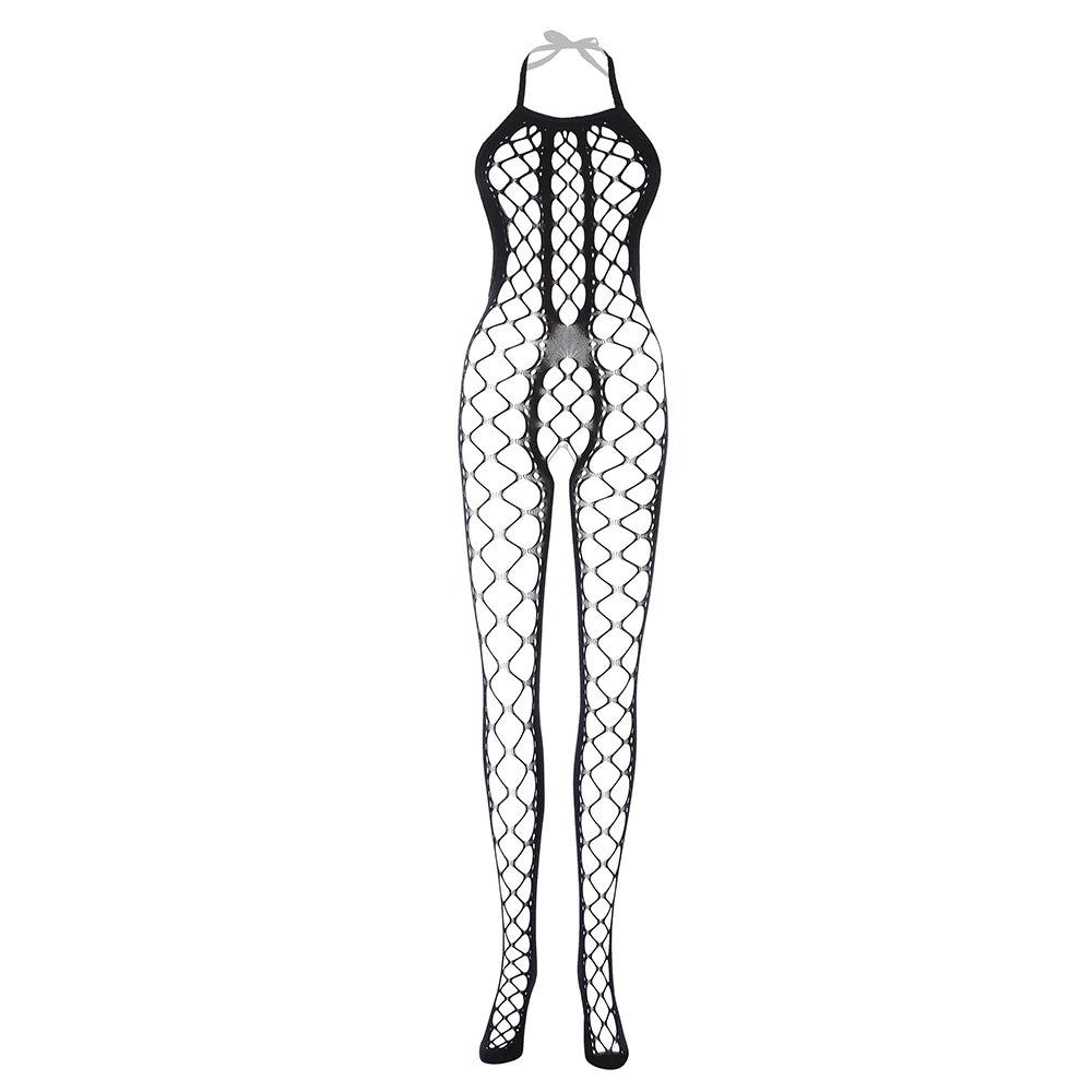Sexy Black Nude Full Body Fishnet Stockings Women Temptation Perspective Leggings Open Crotch Erotic Pantyhose Lingerie