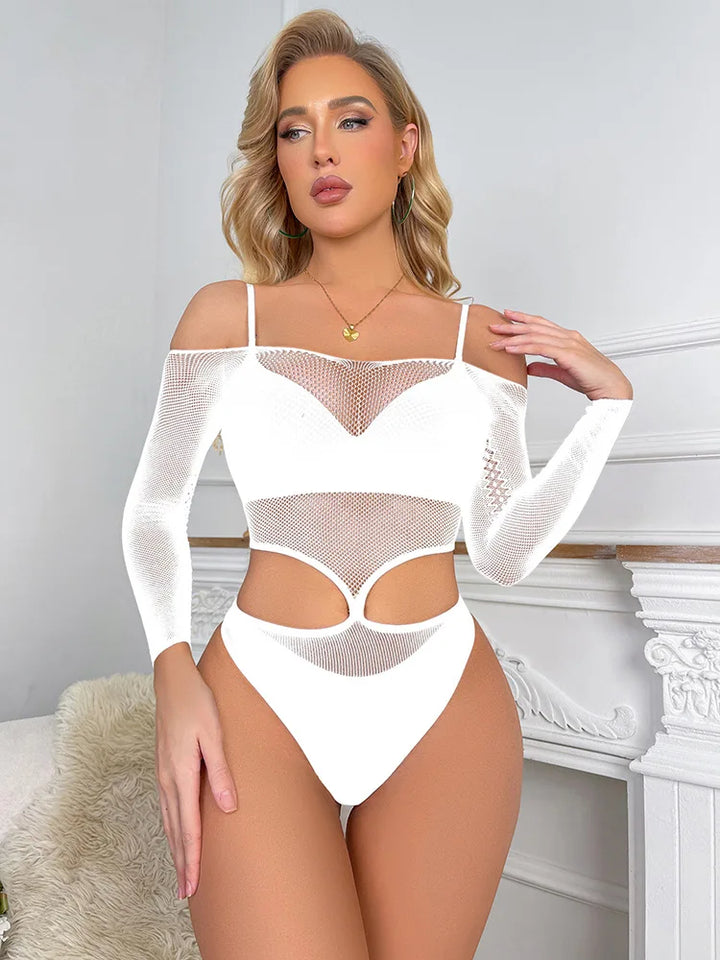 Full Sleeve Fishnet Stockings Bra&Brief Sexy Sheer Lingerie for Women Beach Bodysuit Seamless Chemise Tights