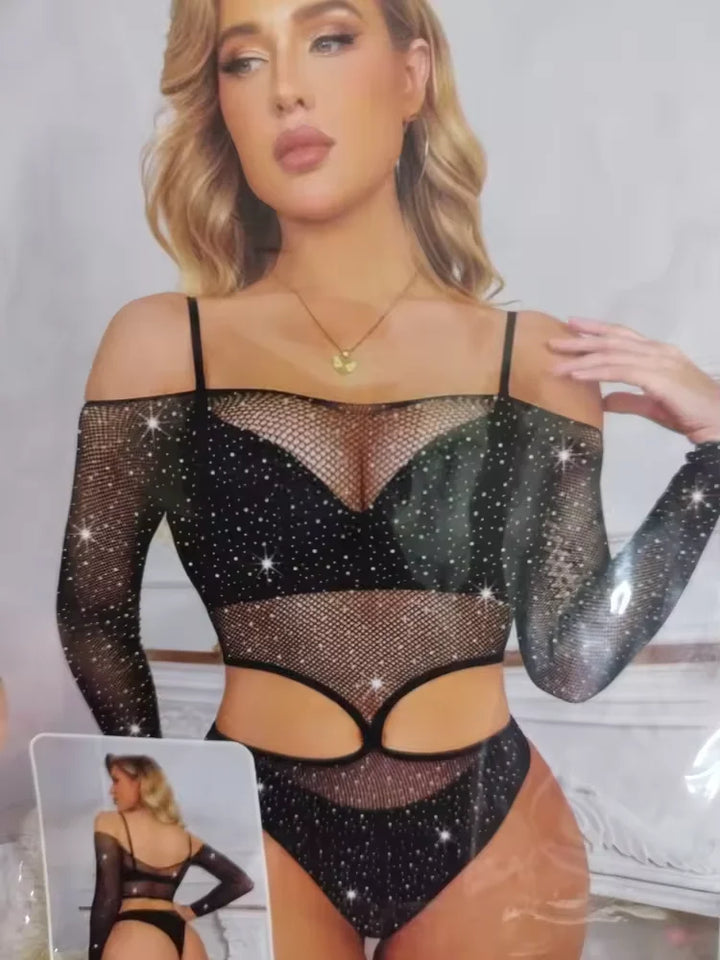 Bling Rhinestone Stocking for Women Sexy Lingerie Sexy Crotchless Bodystocking Girls Erotic Lingerie Fishnets Dress