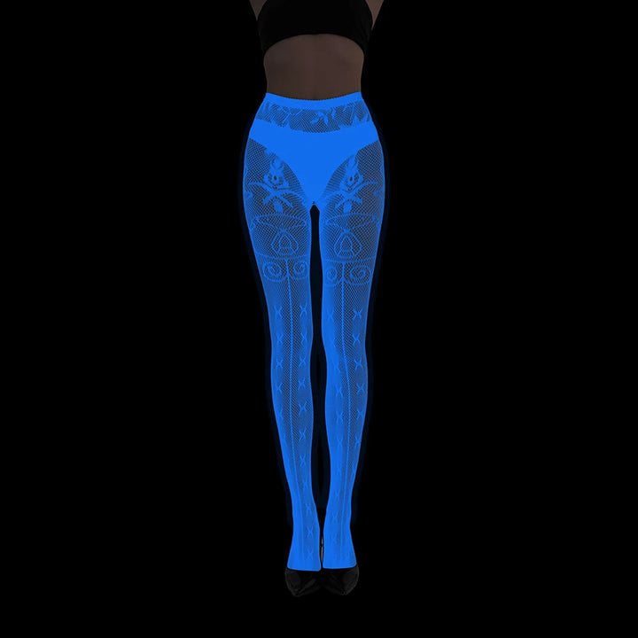 Wholesale Luminous Women Body Stocking Glow in the Dark Sexy Fishnet Bodystocking Transparent Nylon Socks Mesh Pantyhose