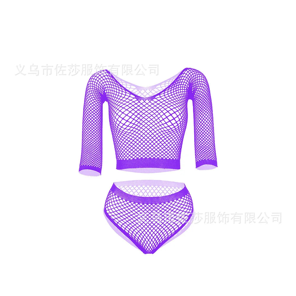 Sexy Mini Bodydress Set Mesh Nets Full Body Stocking Lingerie Women Polyester Seamless Body Stocking Dress