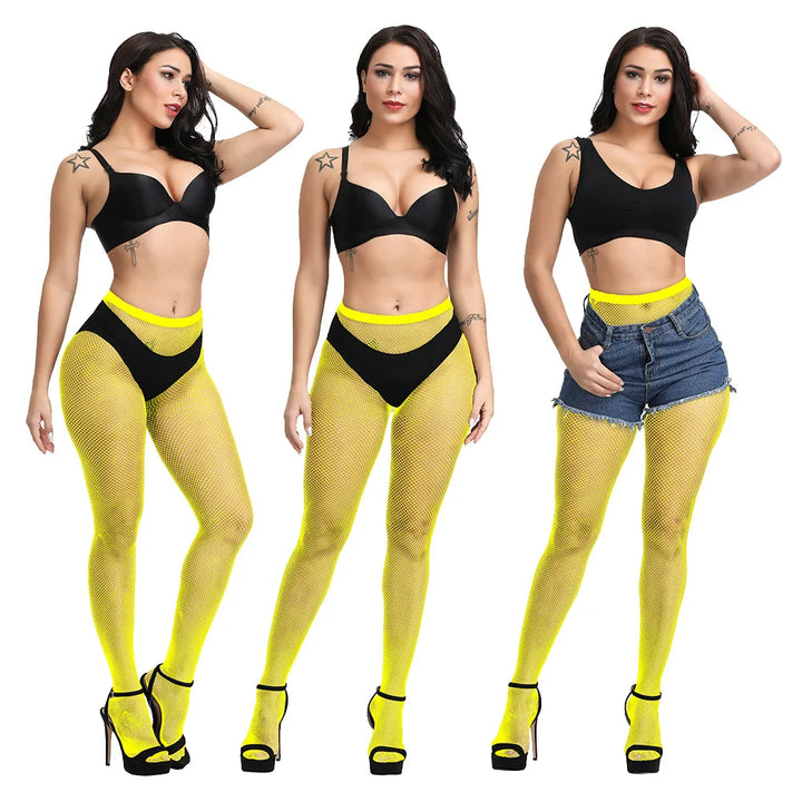Hot Selling High Waist Fishnets Tights 2024 Femme Lingerie Sexy Crotchless Glitter Stockings Fashion Pantyhose White