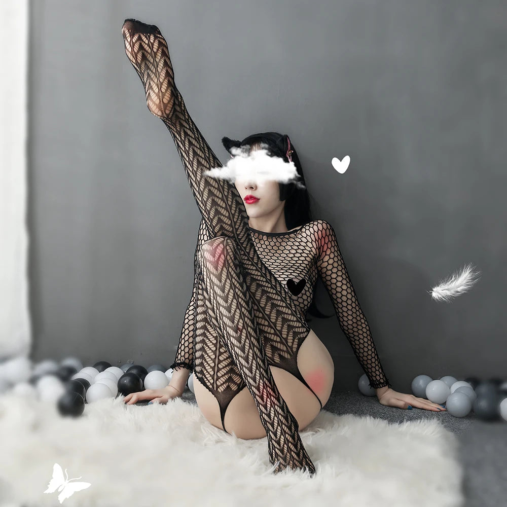 2023 Women Fishnet Stockings Hight Waist Tights Thigh High Pantyhose Plus Size See Through Crotchless Lingerie