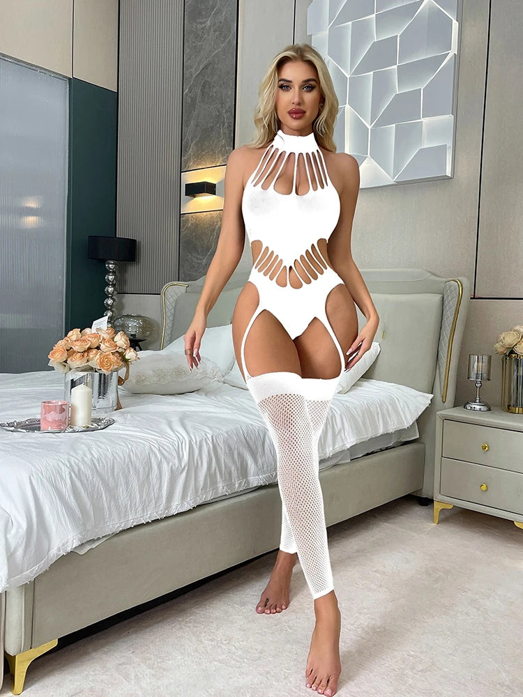 Sexy Garters Belt Pantyhose Stockings Full Body Women Hosiery Pantyhose Tights Open Crotch Sexy Erotic Mesh Lingerie
