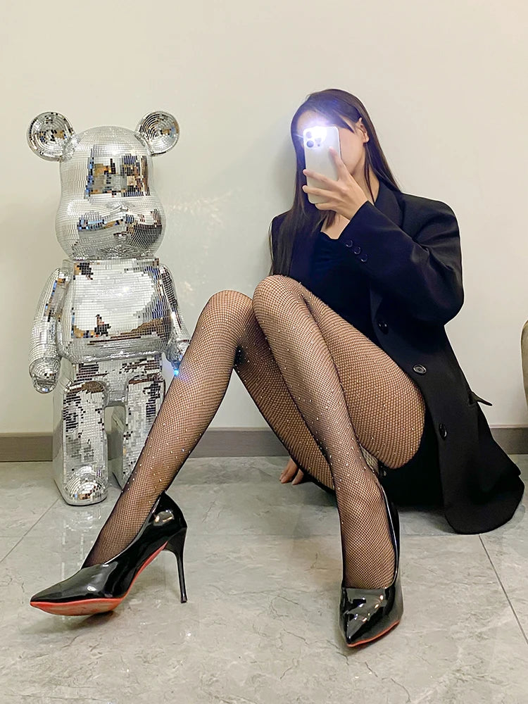 Rhinestone Gem Pantyhose Tights Women Sexy Nylon Hosiery Stockings Costumes Party Bling Lingerie Candy Color Leggings