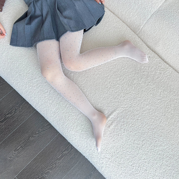 Small Weft Children's Rhinestone Fishnet Stockings White Diamond Shiny Litter Girls Pantyhose Tights Candy Color Socks