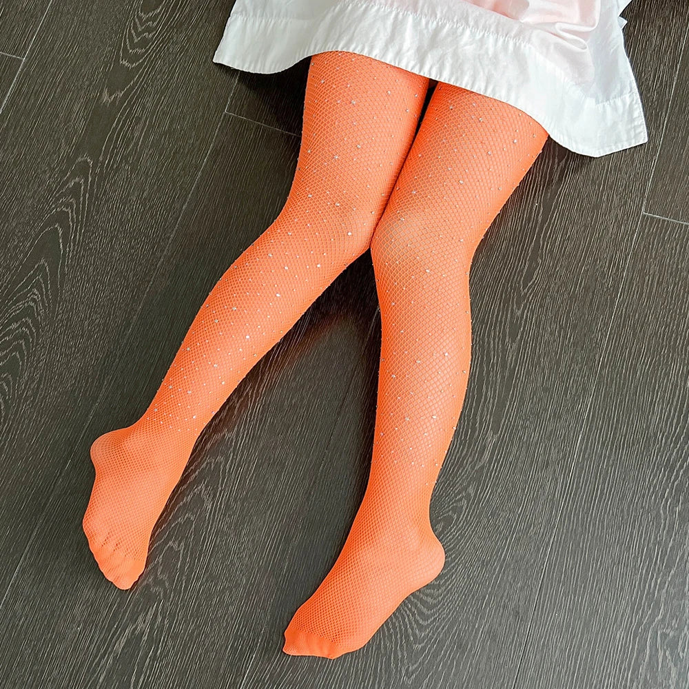Children Rhinestone Fishnets Pantyhose White Diamond Sparkle Stockings Baby Costumes Cotton Crotch Fishnets Socks
