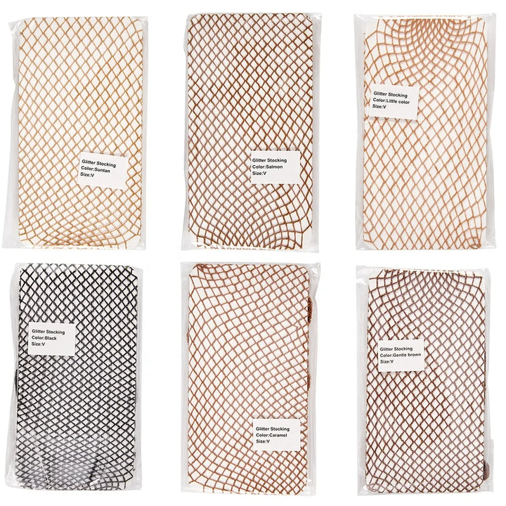 Custom Manufacturer Popular Plus Size Carnival V Cut Stockings for Women  Golden Nude Colors Glitter Fishnet Pantyhose