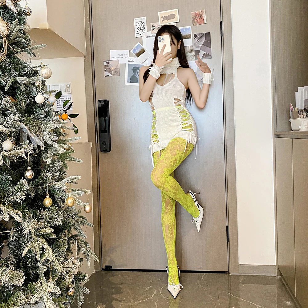 OEM Custom Sexy Mesh Exotic Dancewear Black Lace Large Size Stockings Summer Colorful Fishnet Pantyhose / Tights for Women