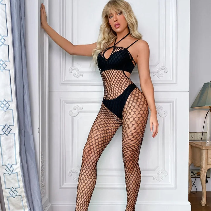 2022 Sexy Women's Lingerie Bodysuit High Waist Patterned Fishnet Tights Suspenders Pantyhose Thigh High BODI Stockings