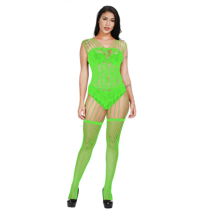 2025 Sexy Straps Crotchless Bodysuit Cutout Sexy Mesh Lingerie Womens Catsuit Open Crotch Pajama Plus Size Bodystocking