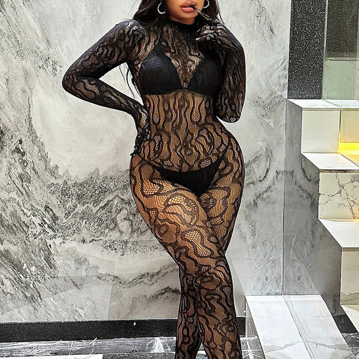 Women's Fishnet Full BodyStocking Sexy Long Sleeve Bodysuits Backless Design Lingerie One Piece Jumpsuit Underwear Nightwear