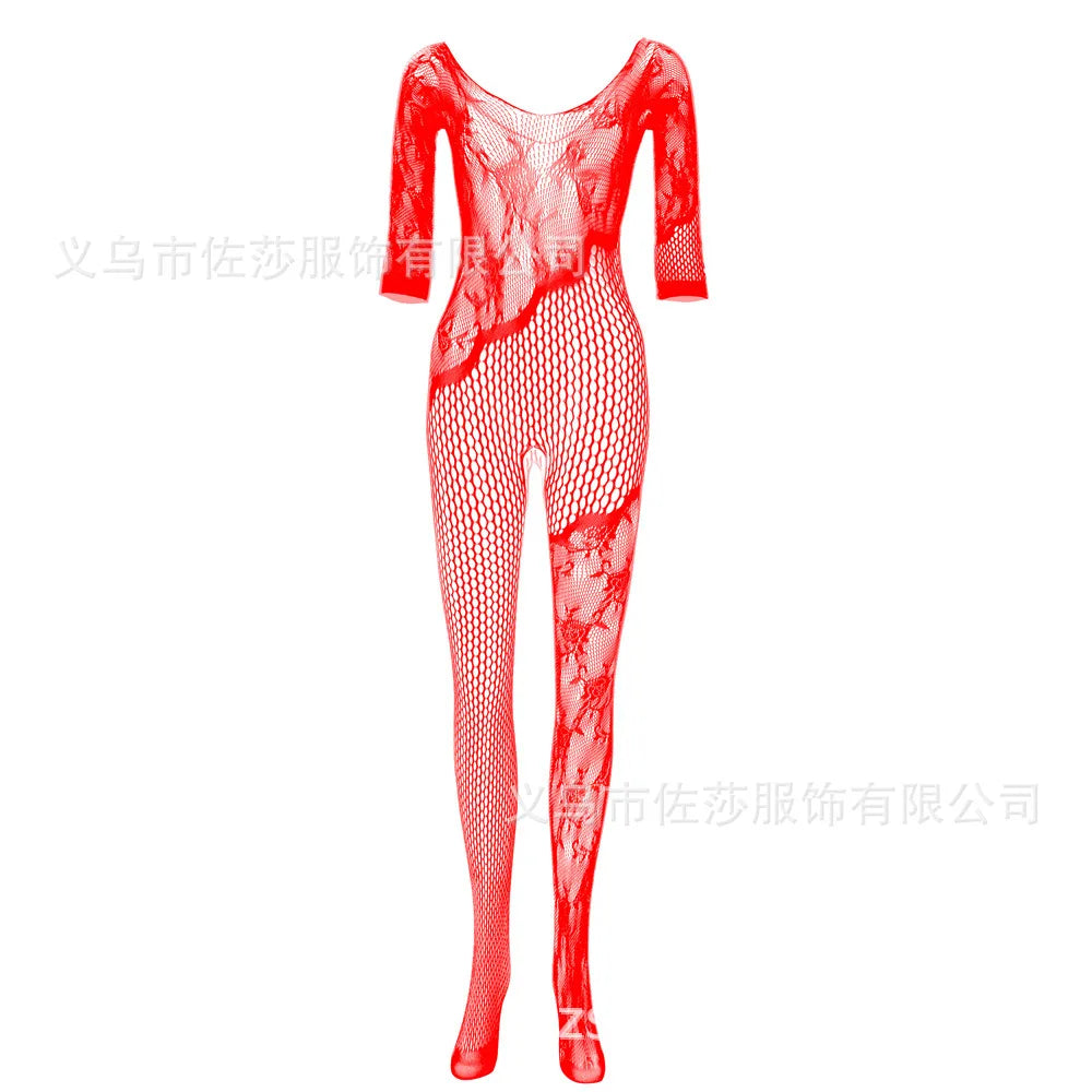 Black Dress Hollow Out Erotic Floral Lace Sexy Fat Women Plus Size Lingerie Fishnet Bodystocking WIth Handcuffs