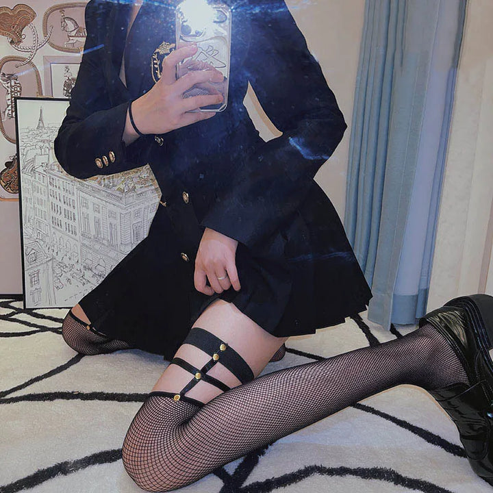 Lace Babydoll Thigh High Long Socks Dark Punk Rivet Over Knee Stockings Hollow Out Sexy Halter Fishnet Stocking