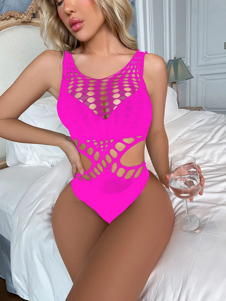 Hollow Out Sexy Baby Dolls Mesh Sheer Bikini Tops Women's Sexy Fishnet Bodysuit 2024 Femme Lingerie Dress