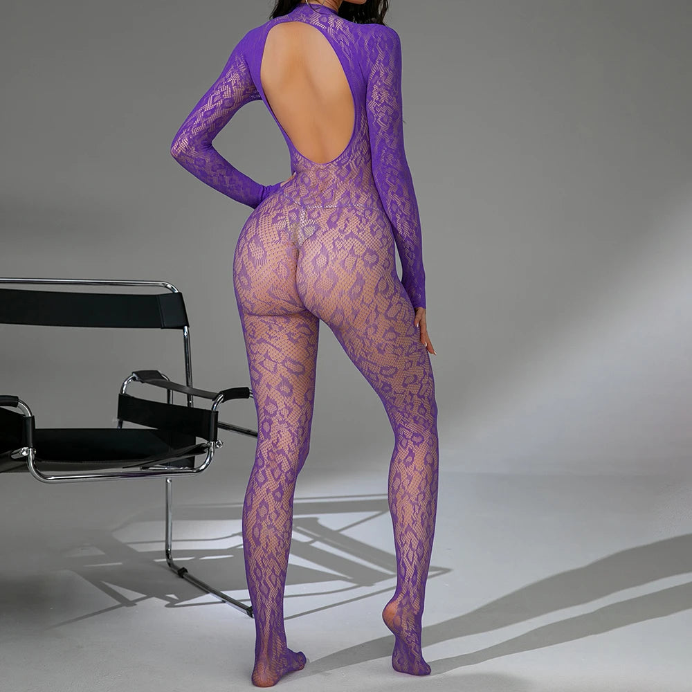 Popular Leopard Full Body Stockings for Women Sexy Fishnet Bodysuits Mature Transparent Bodystocking Lingerie Femme