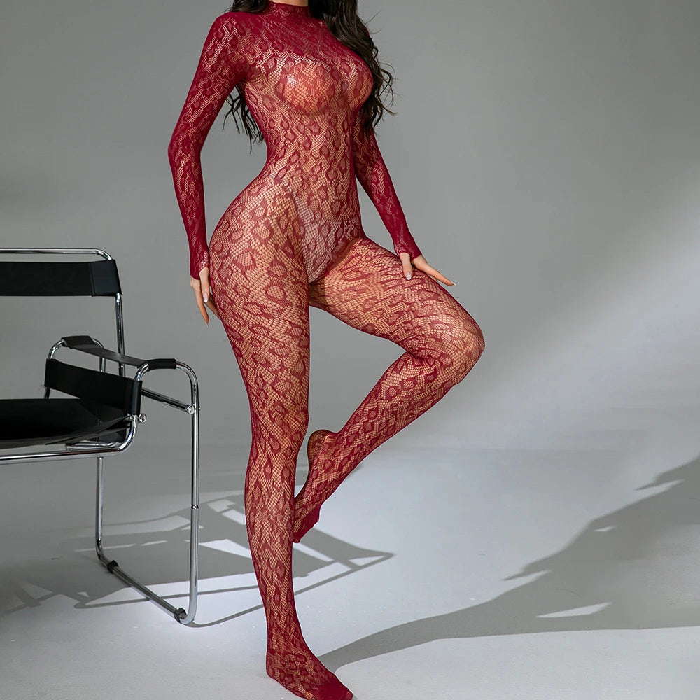 UYW Leopard Fishnet Stockings Full Body Sexy Crotchless Lingerie Dress Backless Body Fishnes Stocking Stripper Outfit
