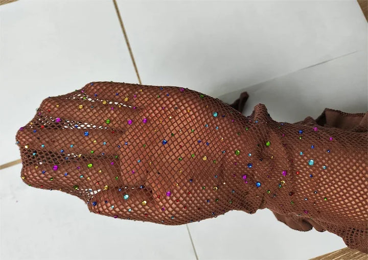 2024 Hot Sales Women's Rhinestone Glitter Stockings Sexy Nylon Fishnets Tights Candy Color Diamond Pantyhose Seamless