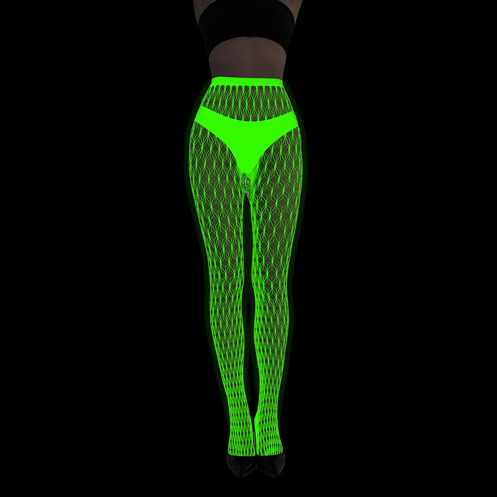 Women Body Stocking Glow in the Dark Sexy Fishnet Bodystocking Transparent Nylon Socks Mesh Pantyhose
