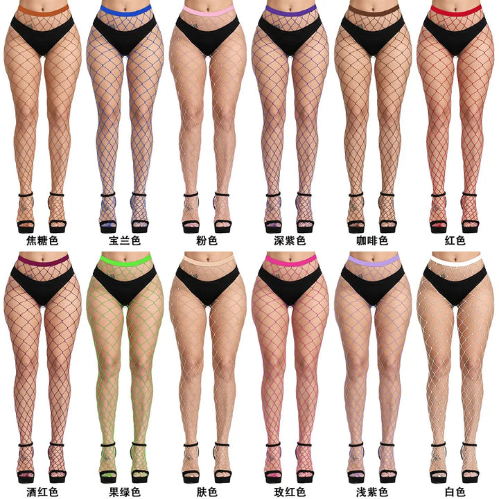 Plus Size Fishnet Pantyhose/Tights for Chubby Women Sexy Nylon Hosiery Fishnet Stockings Elastic Translucent Pantyhose