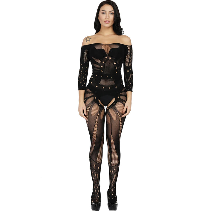 Retro Design Mesh Lingerie Femme Sexy Crotchless Body Stocking Adult Chemise Bodysuit Fishnet Stockings Full Body