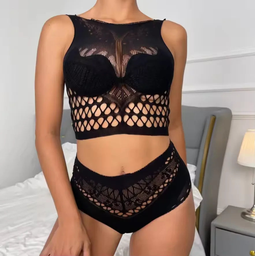 Two Piece Lingerie Underwear Bodysuit Set Women Clothing  Sexy Lingeries Body Stocking Transparent Solid