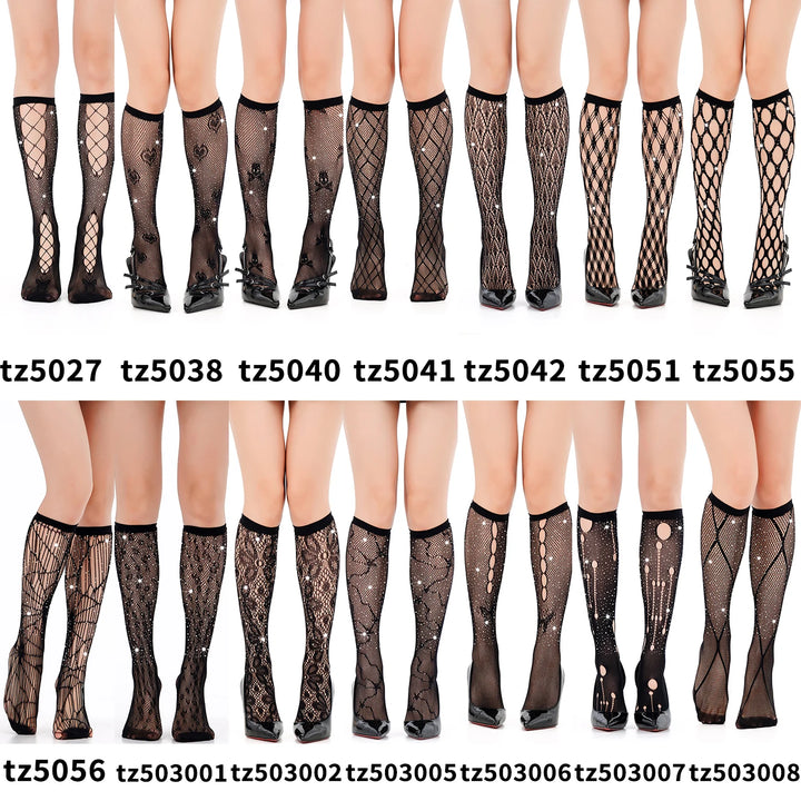 Sexy Rhinestone Nylon Fishnet Long Socks Fashion Decor for Women's Clothing Nylon Hosiery Stockings Lingerie Femme