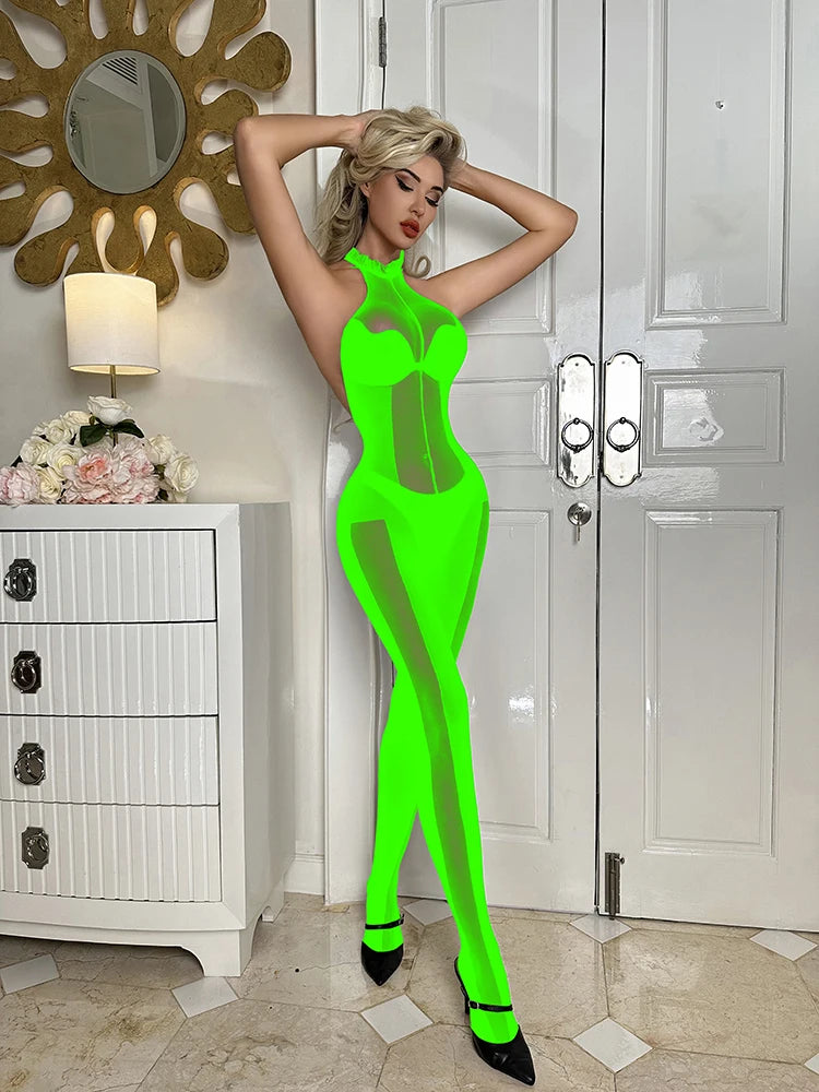 Gradient Color Underwear Woman Lingeries Sexy Crotchless Bodysuit Mesh Sheer Silk Bodystockings Lenceria Para Mujer