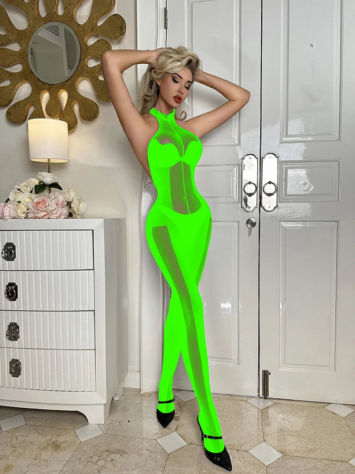 Gradient Color Underwear Woman Lingeries Sexy Crotchless Bodysuit Mesh Sheer Silk Bodystockings Lenceria Para Mujer