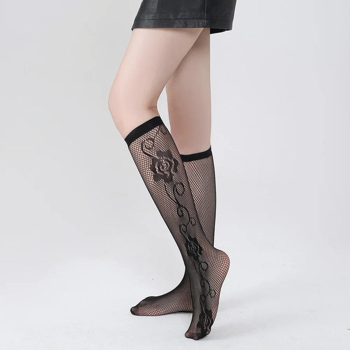 Patterned Stocking Long Tube Fishnet Socks Black Mesh Net Knee High Tights Seamless Pantyhose Costumes Calf Socks