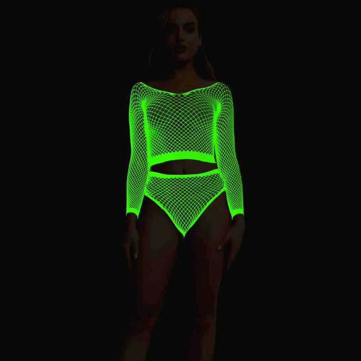 Halloween Glow in the Dark Fishnet Stockings Dress  Luminous Sexy Fishnet Pantyhose for Women's Sexy Erotic Lingerie